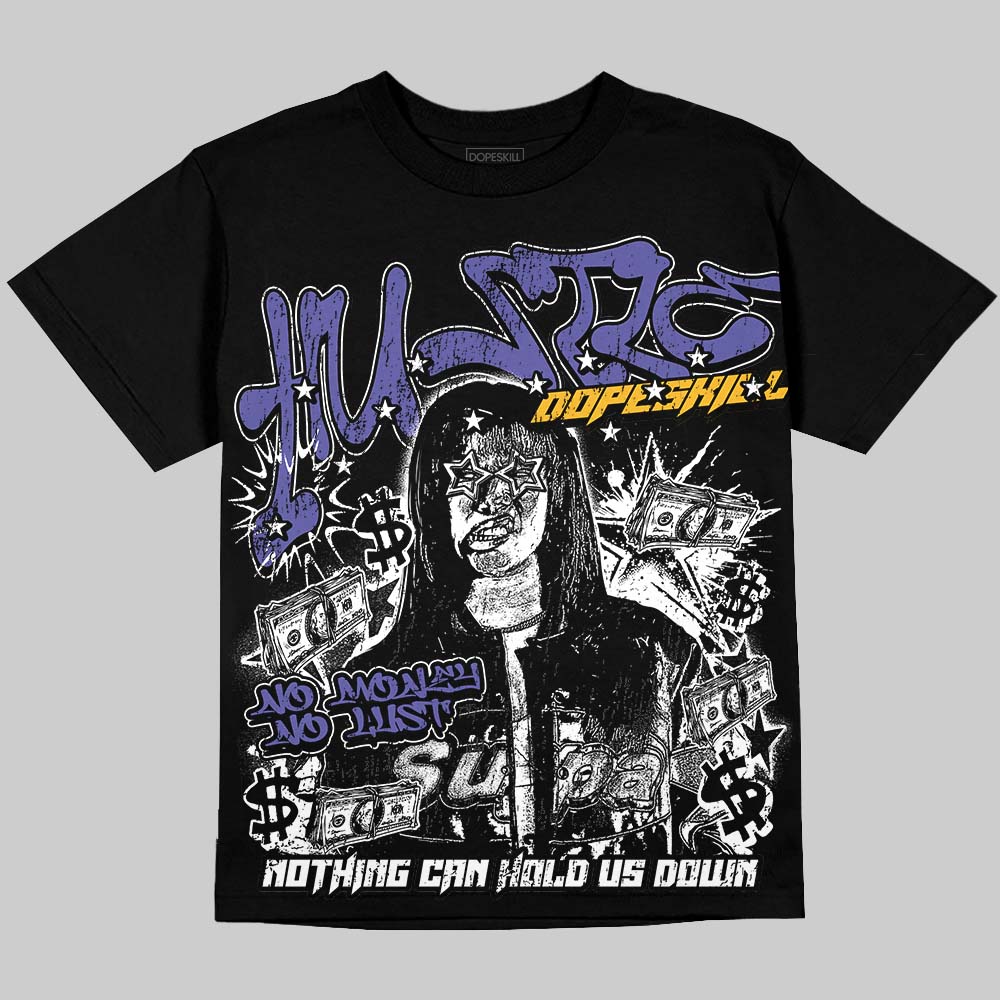 Jordan 4 Lakers DopeSkill Oversize Print T-Shirt No Money No Lust Graphic Streetwear - Black