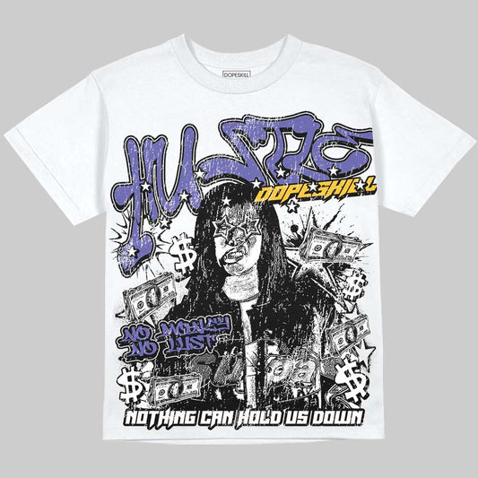 Jordan 4 Lakers DopeSkill Oversize Print T-Shirt No Money No Lust Graphic Streetwear - White