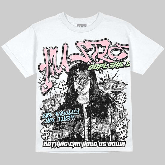 Jordan 4 Medium Soft Pink DopeSkill Oversize Print T-Shirt No Money No Lust Graphic Streetwear - White