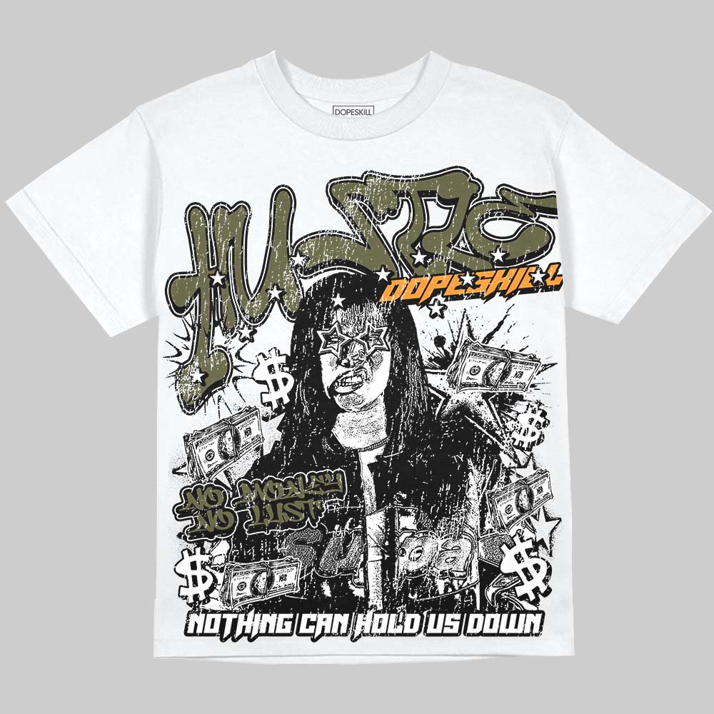 Jordan 5 Olive DopeSkill Oversize Print T-Shirt No Money No Lust Graphic Streetwear - White