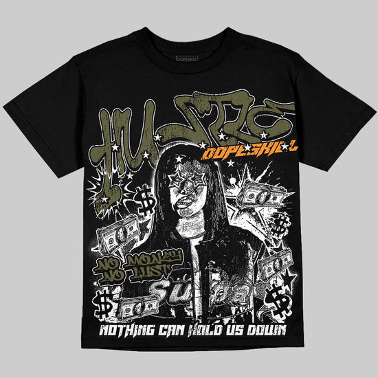 Jordan 5 Olive DopeSkill Oversize Print T-Shirt No Money No Lust Graphic Streetwear - Black