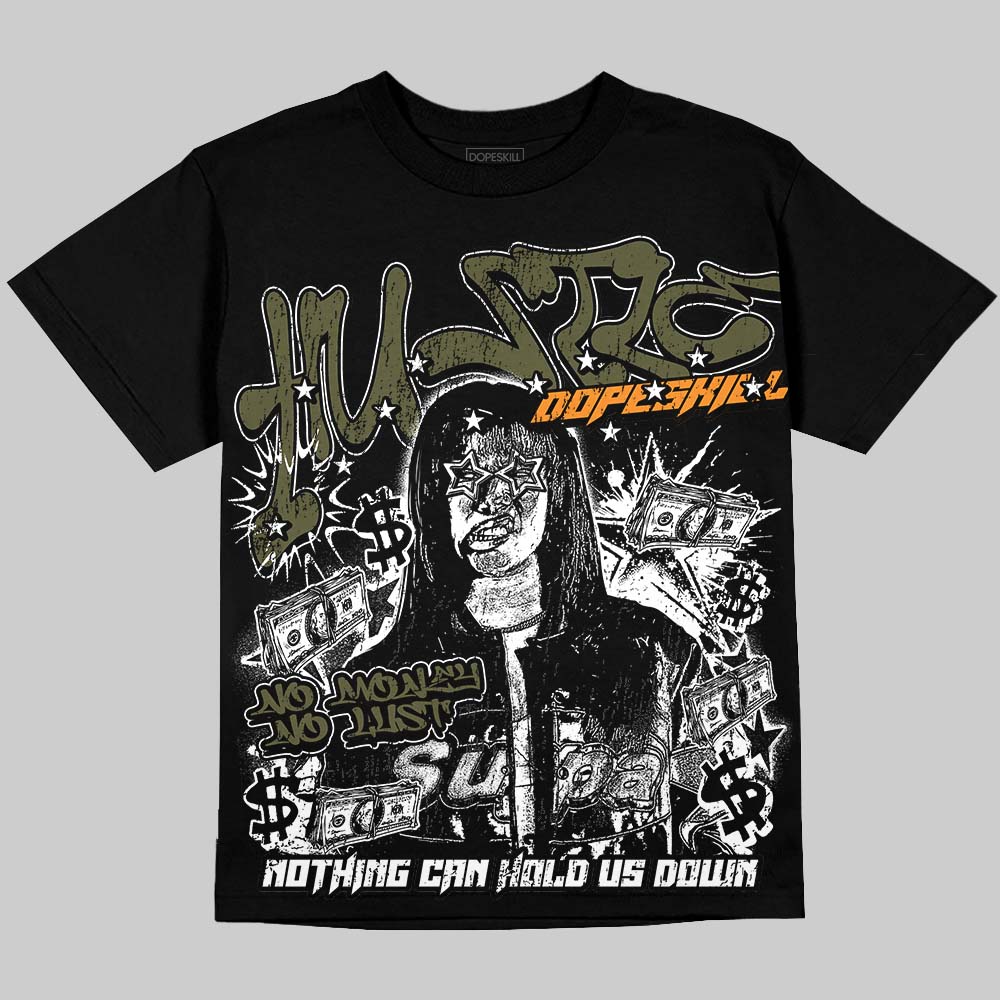 Jordan 5 Olive DopeSkill Oversize Print T-Shirt No Money No Lust Graphic Streetwear - Black