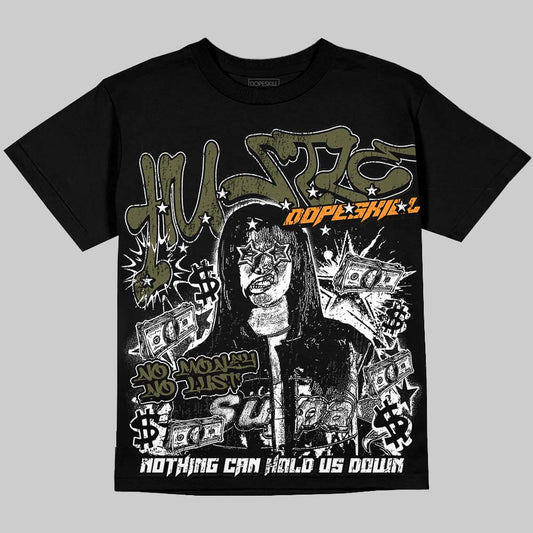 Jordan 5 Olive DopeSkill Oversize Print T-Shirt No Money No Lust Graphic Streetwear - Black