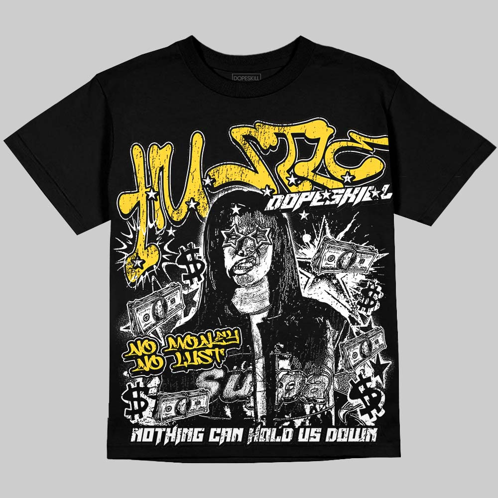 Jordan 4 Thunder DopeSkill Oversize Print T-Shirt No Money No Lust Graphic Streetwear - Black