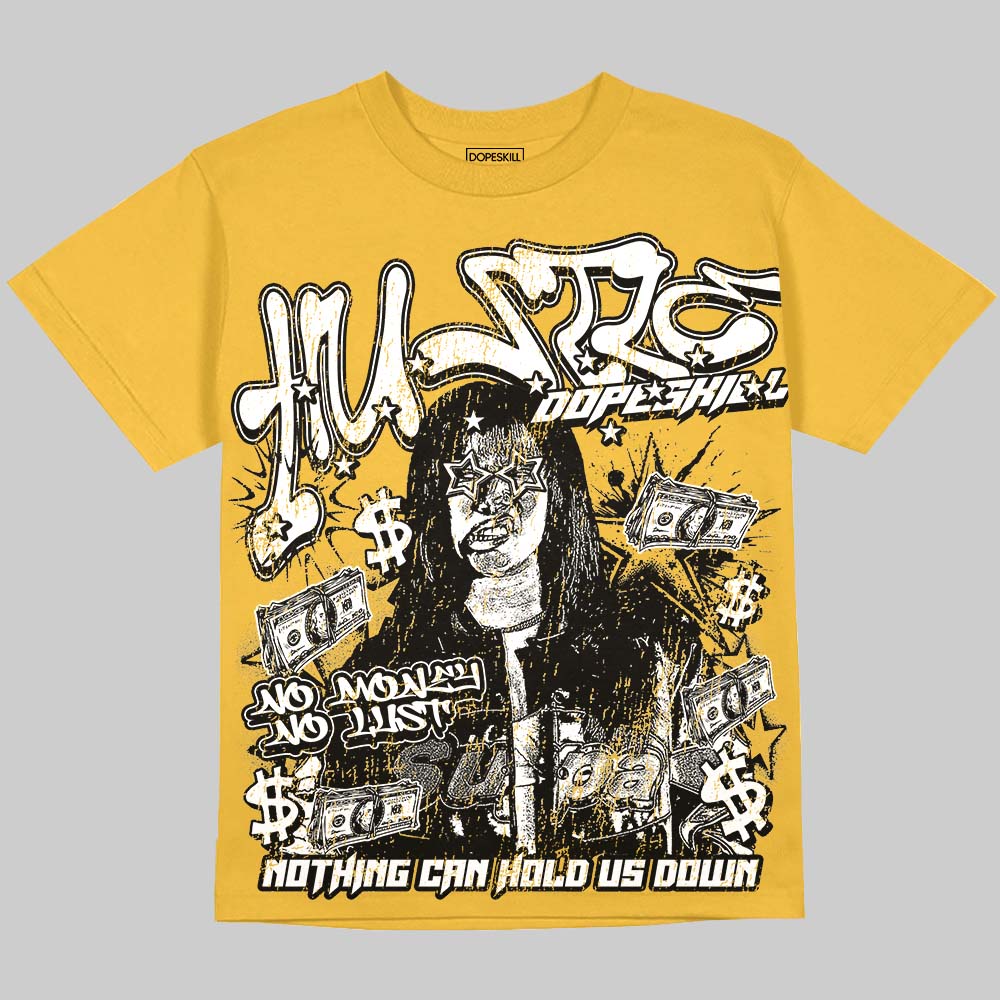 Jordan 4 Thunder DopeSkill Oversize Print T-Shirt No Money No Lust Graphic Streetwear - Mustard
