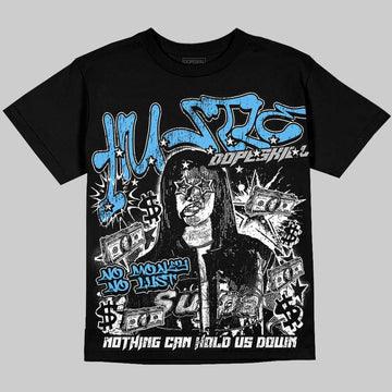 Jordan 14 Black and University Blue DopeSkill Oversize Print T-Shirt No Money No Lust Graphic Streetwear - Black