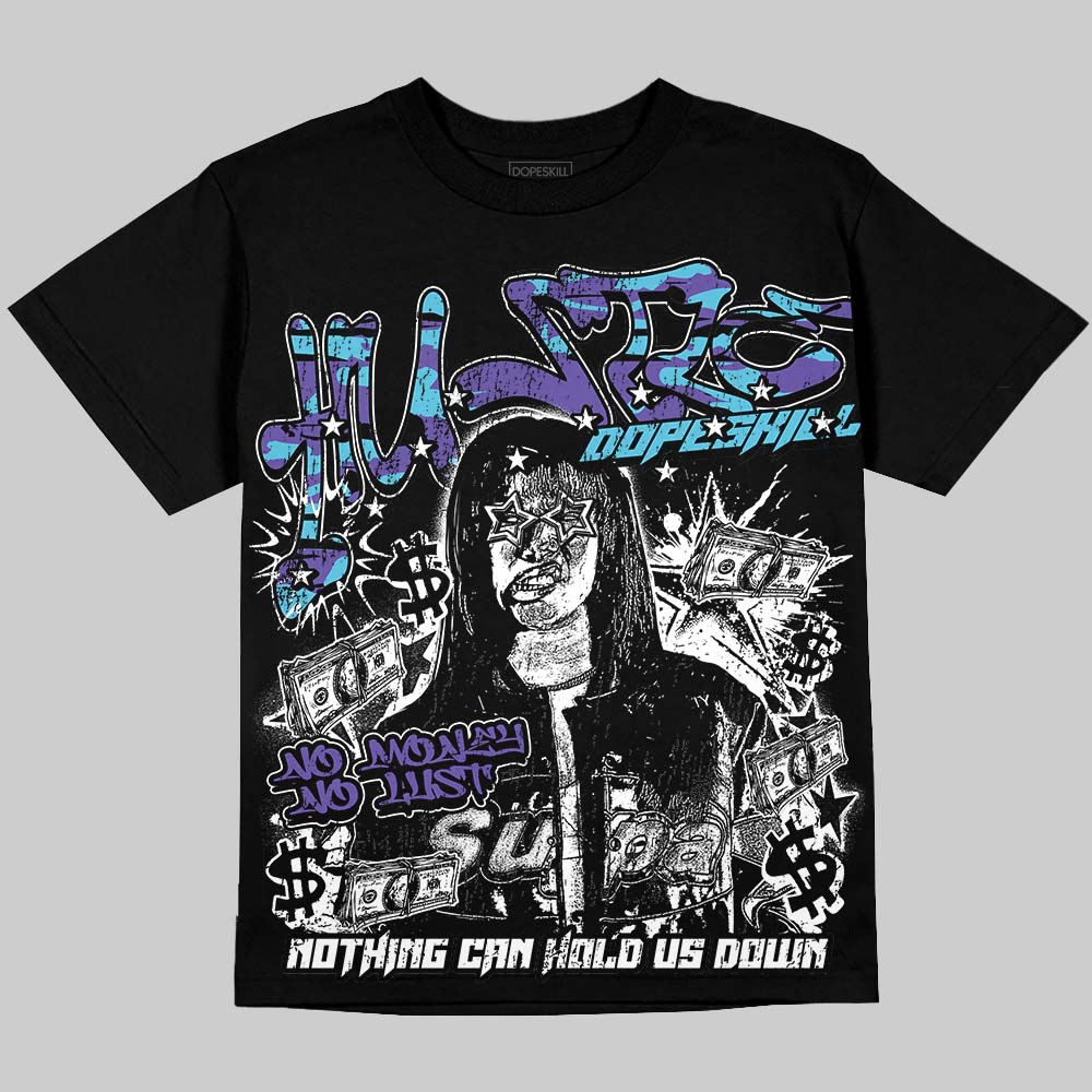 Jordan 8 Aqua DopeSkill Oversize Print T-Shirt No Money No Lust Graphic Streetwear - Black