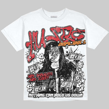 Jordan 5 Sunset DopeSkill Oversize Print T-Shirt No Money No Lust Graphic Streetwear - White