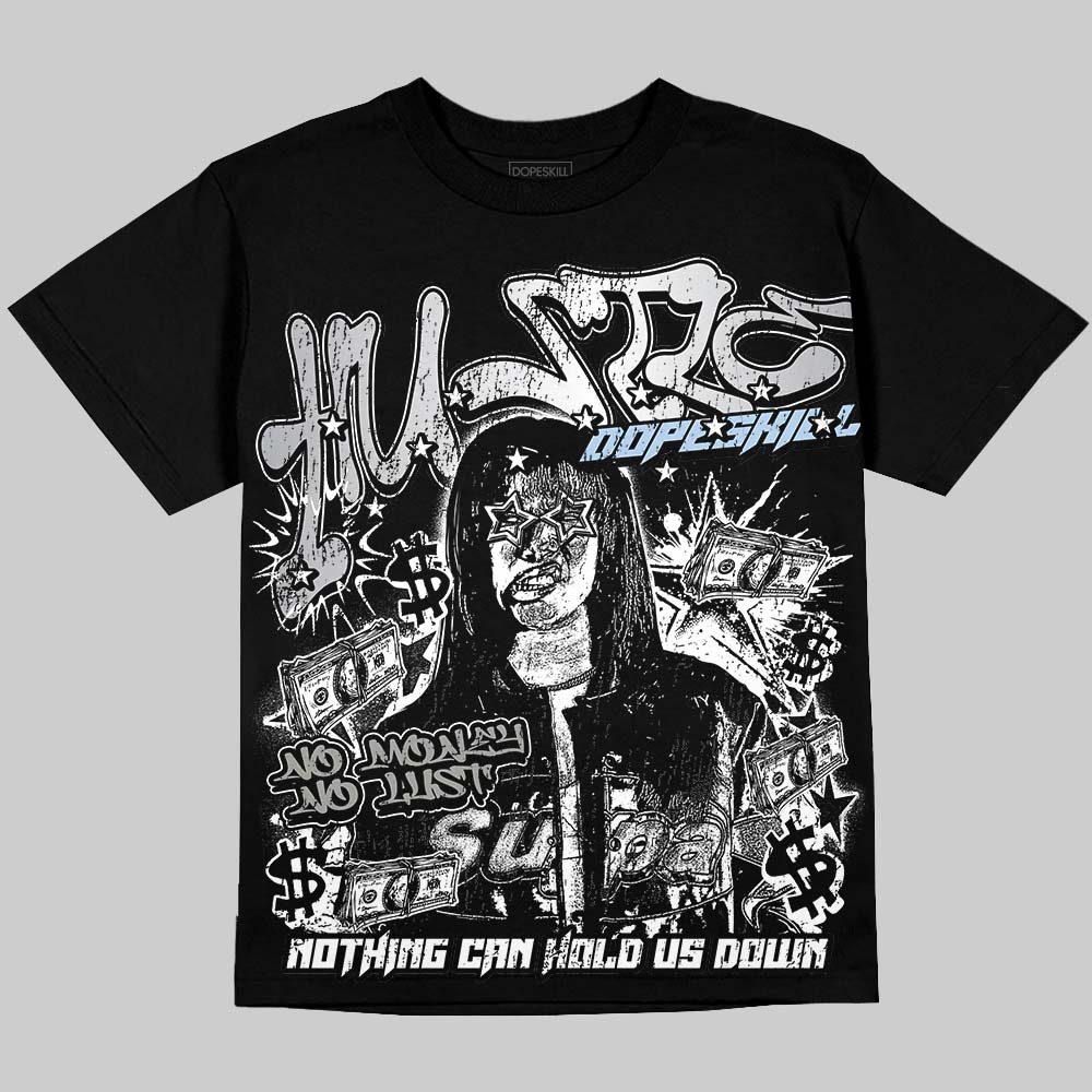 Jordan 5 White Metallic DopeSkill Oversize Print T-Shirt No Money No Lust Graphic Streetwear - Black