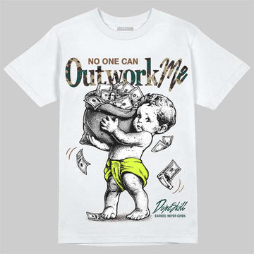 Foamposite Pro Green Camo DopeSkill T-Shirt No One Can Outwork Me Graphic Streetwear - White