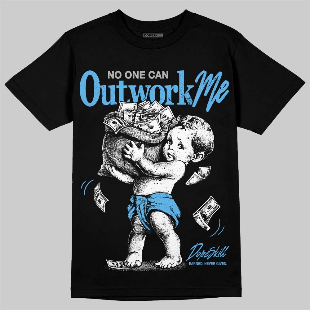 Jordan 14 Black and University Blue DopeSkill T-Shirt No One Can Outwork Me Graphic Streetwear - black