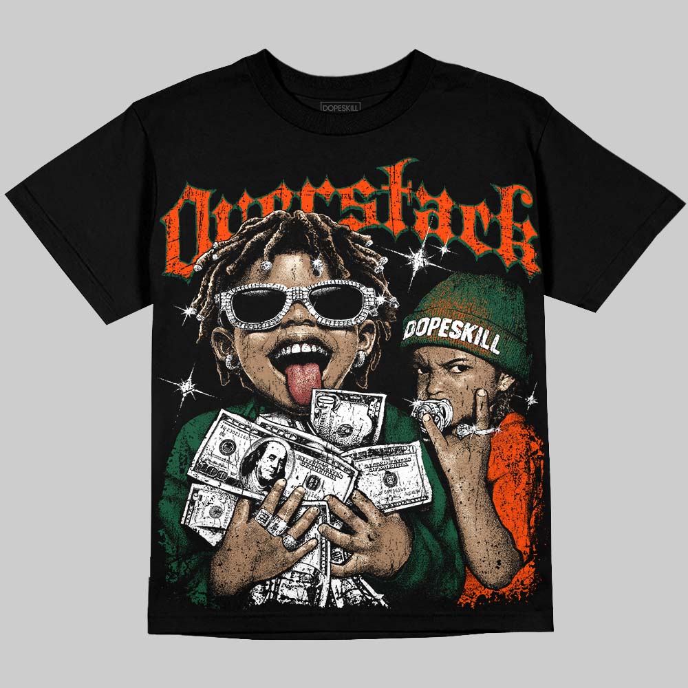 Dunk Team Dark Green Orange DopeSkill Oversize Print T-Shirt Overstack Graphic Streetwear - Black