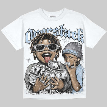 NB 2000 “Silver/Blue” DopeSkill Oversize Print T-Shirt Overstack Graphic Streetwear - White 
