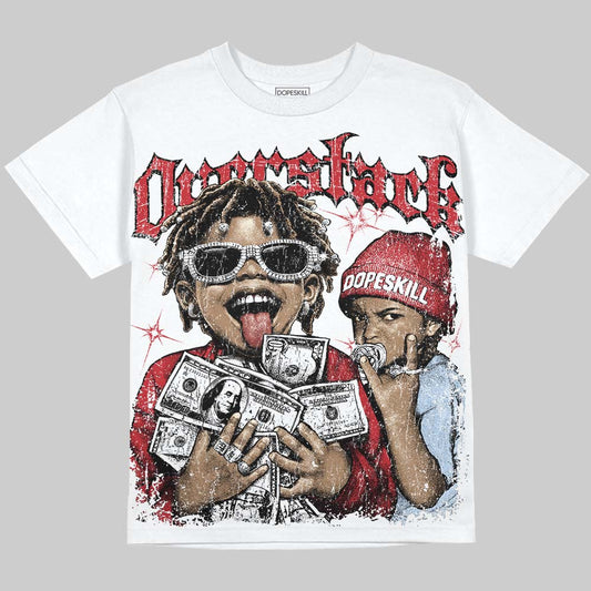 Jordan 5 Fire Red Black DopeSkill Oversize Print T-Shirt Overstack Graphic Streetwear - White