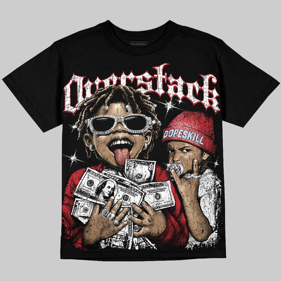 Jordan 5 Fire Red Black DopeSkill Oversize Print T-Shirt Overstack Graphic Streetwear - Black