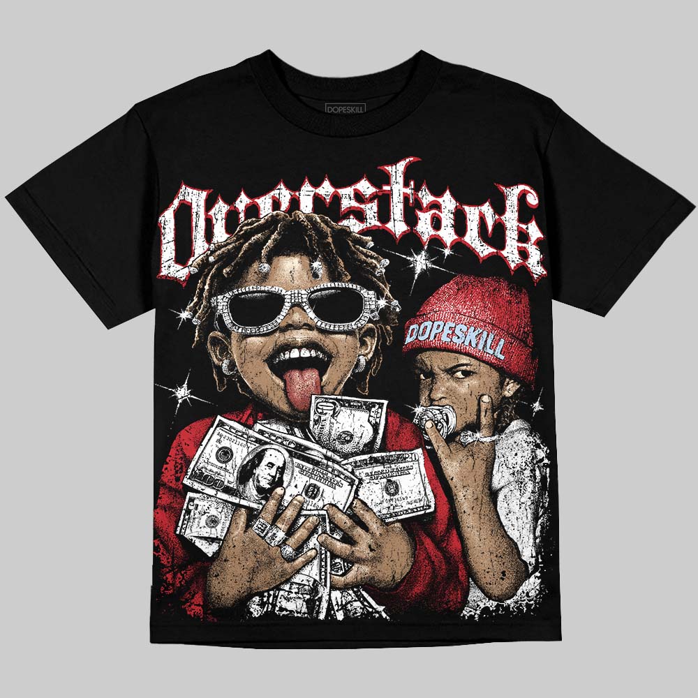Jordan 5 Fire Red Black DopeSkill Oversize Print T-Shirt Overstack Graphic Streetwear - Black
