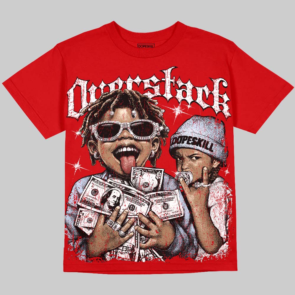 Jordan 5 Fire Red Black DopeSkill Oversize Print T-Shirt Overstack Graphic Streetwear - Red