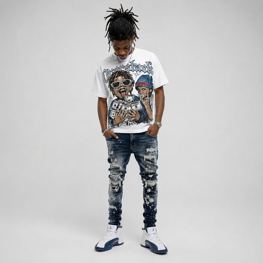 French Blue 12s DopeSkill Oversize Print T-Shirt Overstack Graphic