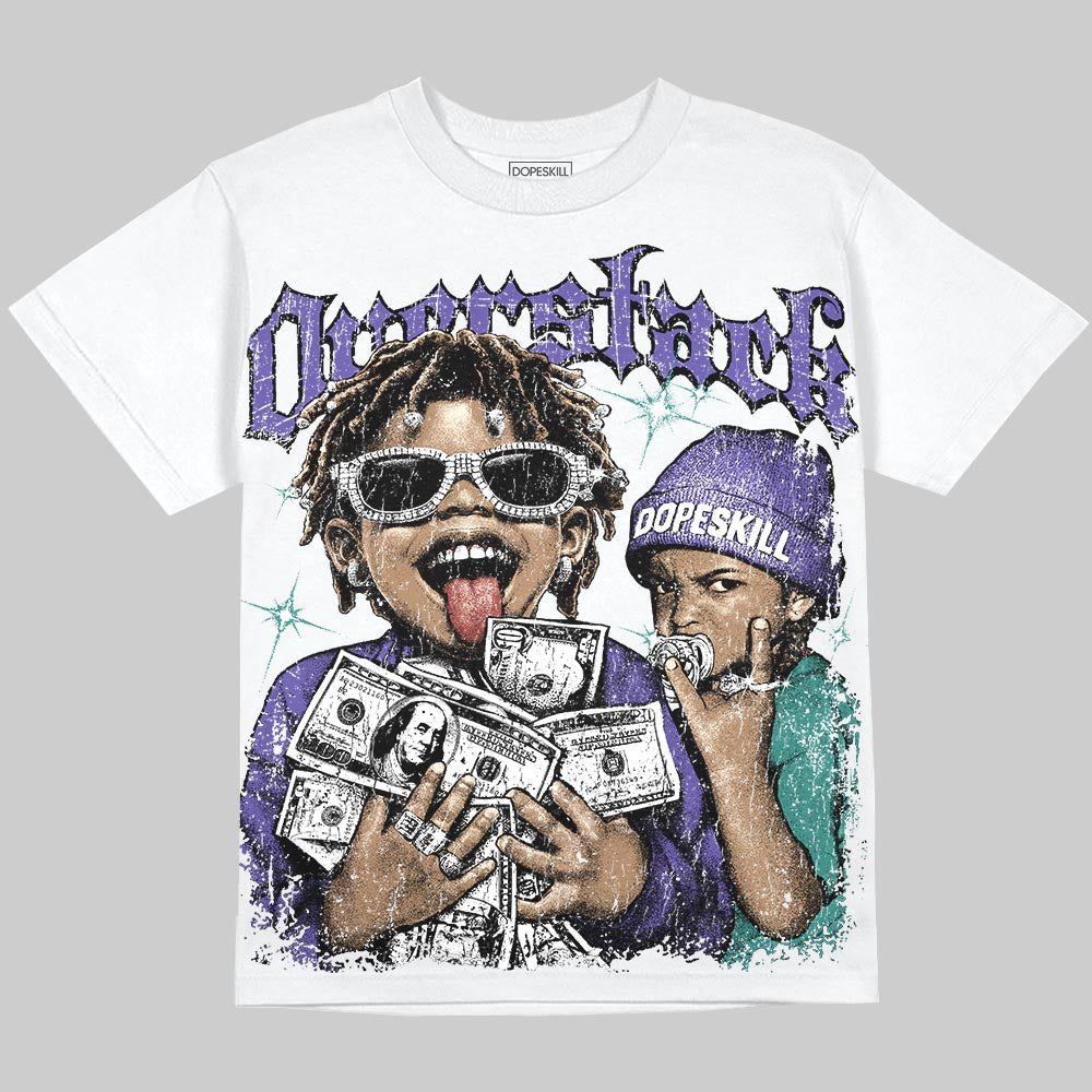 Jordan 5 Grape DopeSkill Oversize Print T-Shirt Overstack Graphic Streetwear - White