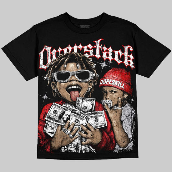 Jordan 4 Red Cement DopeSkill Oversize Print T-Shirt Overstack Graphic Streetwear - Black