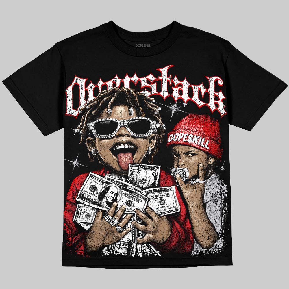 Jordan 4 Red Cement DopeSkill Oversize Print T-Shirt Overstack Graphic Streetwear - Black