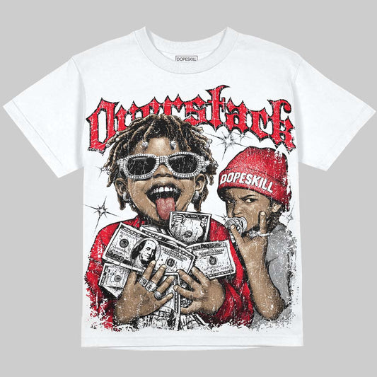 Jordan 4 Red Thunder DopeSkill Oversize Print T-Shirt Overstack Graphic Streetwear - White