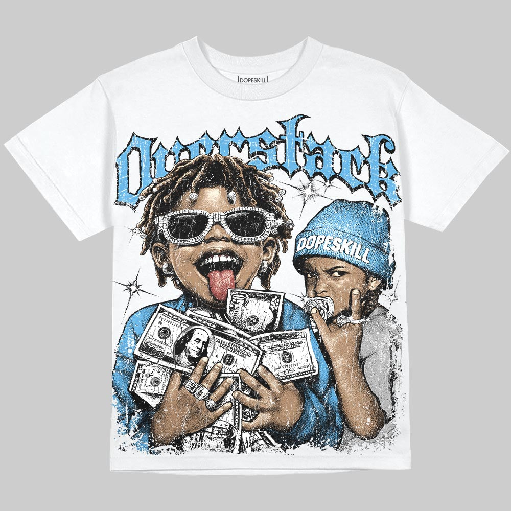 Jordan 14 Black and University Blue DopeSkill Oversize Print T-Shirt Overstack Graphic Streetwear - White