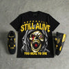 Black Tour Yellow AJ 4 Thunder DopeSkill Oversize Print T-Shirt Still Alive Graphic