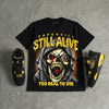 Black Tour Yellow AJ 4 Thunder DopeSkill Oversize Print T-Shirt Still Alive Graphic