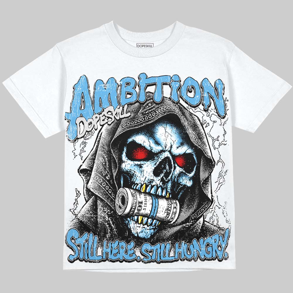 Jordan 14 University Blue DopeSkill Oversize Print T-Shirt Still Here Still Hungry Graphic Streetwear - White
