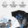 Black University Blue 5s DopeSkill T-Shirt Too Busy Getting Paid Graphic