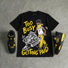 Black Tour Yellow AJ 4 Thunder DopeSkill T-Shirt Too Busy Getting Paid Graphic