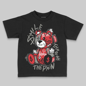 Jordan 4 Bred DopeSkill Toddler Kids T-shirt Smile Through The Pain Graphic Streetwear - Black
