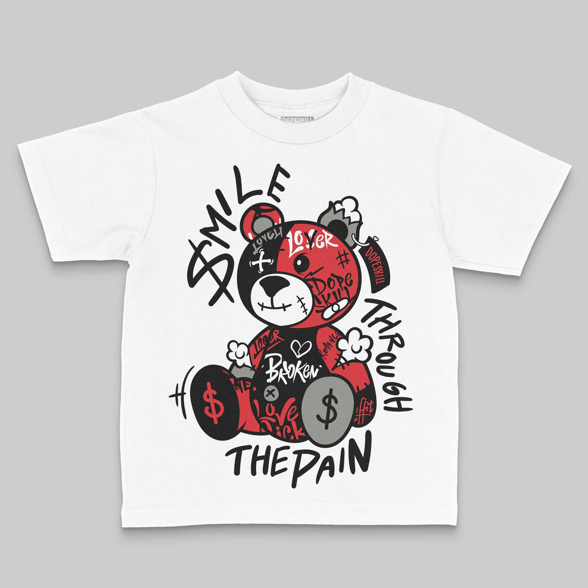 Jordan 4 Bred DopeSkill Toddler Kids T-shirt Smile Through The Pain Graphic Streetwear - White