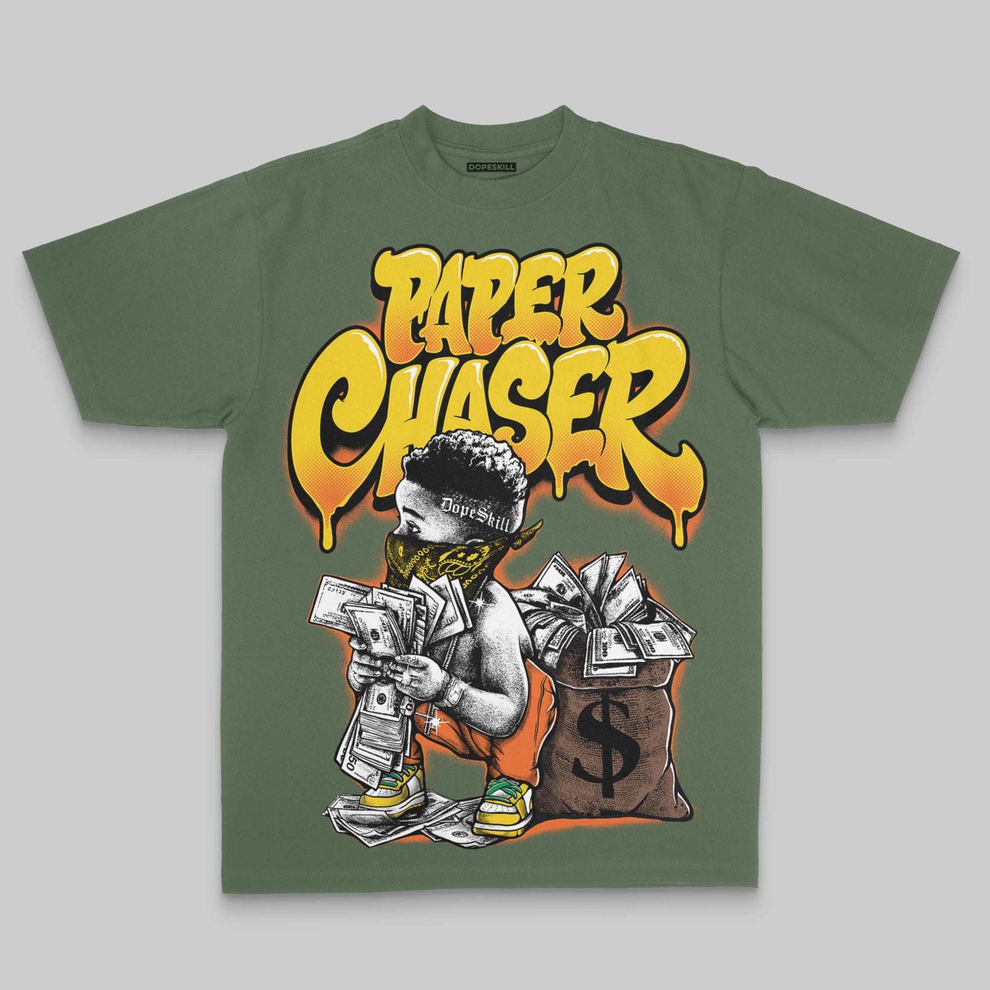 Paper Chaser Boy Oversize Print DopeSkill T-shirt Streetwear - Moss
