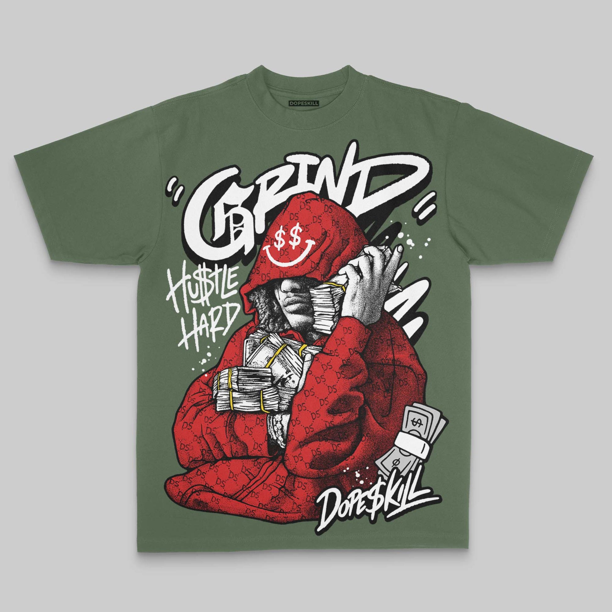 Green Oversize Print Grind Pray DopeSkill Graphic Premium T-shirt Streetwear - Moss