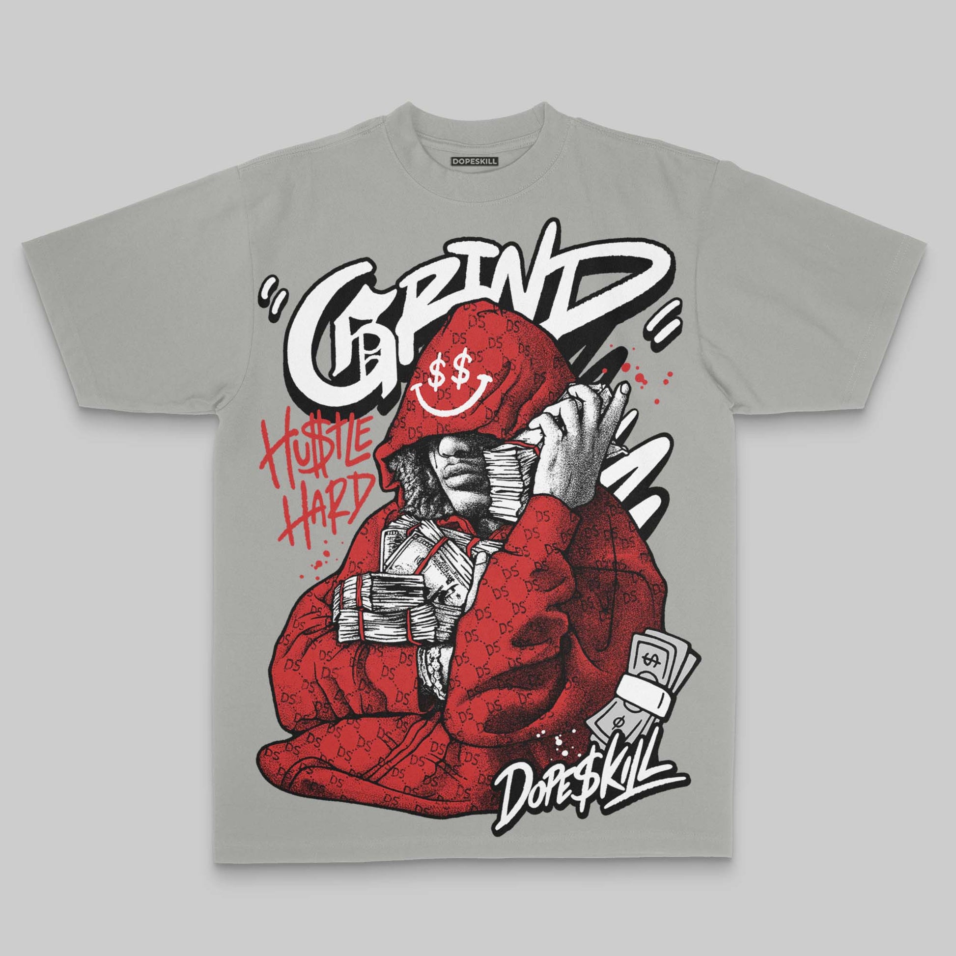 Grey Oversize Print Grind Pray DopeSkill Graphic Premium T-shirt Streetwear - Grey