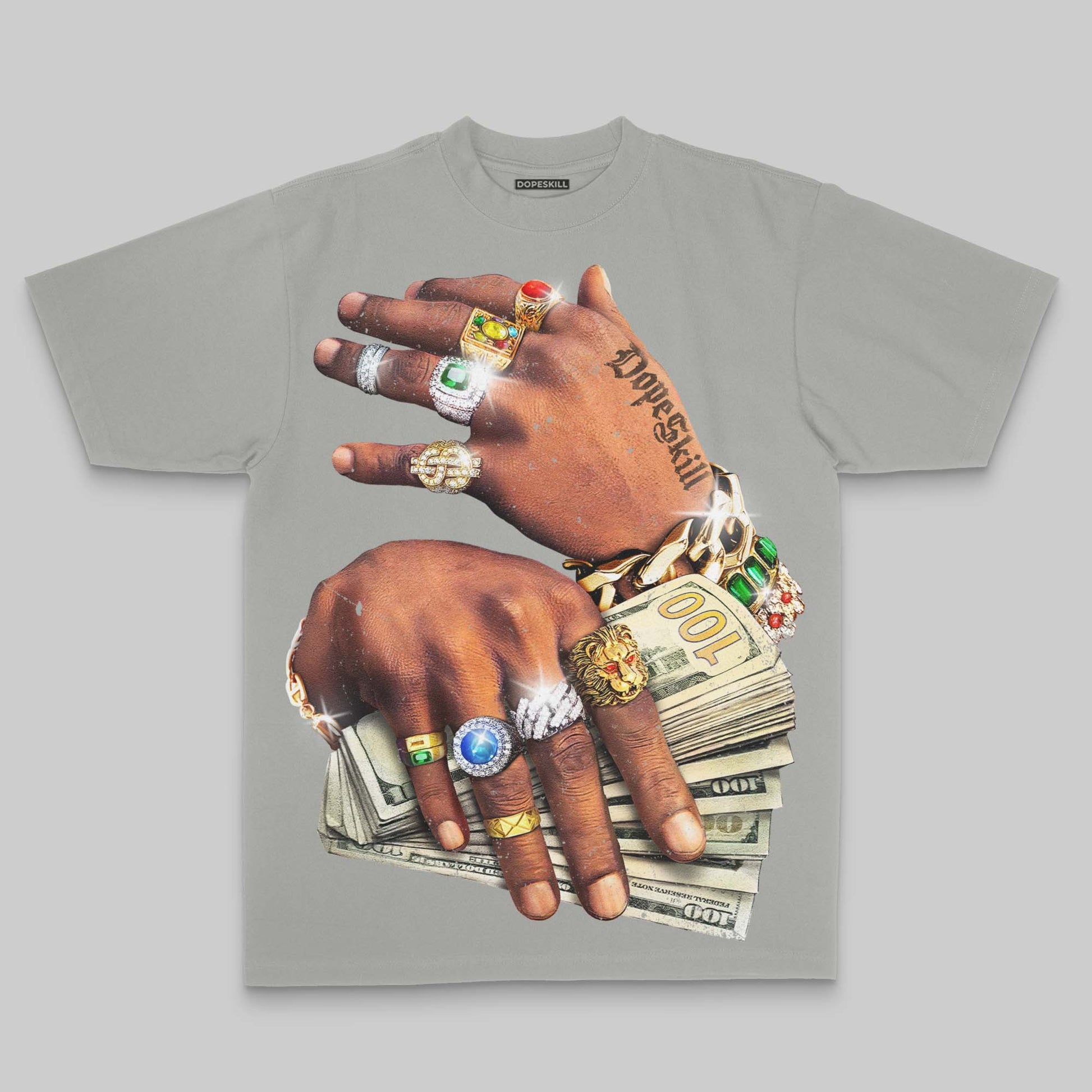 Prosperous Hands' Oversize Print DopeSkill T-shirt Streetwear - Grey