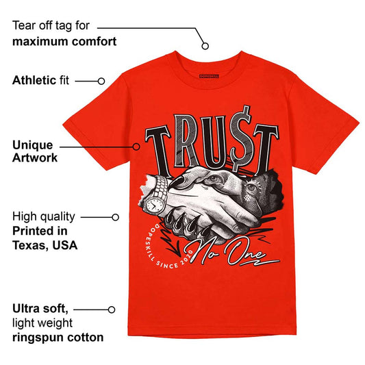 Red Foam Runner DopeSkill Vermillion Red T-shirt Trust No One Graphic