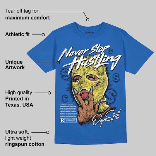 Foamposite One Dark Neon Royal DopeSkill Royal T-shirt Never Stop Hustling Graphic