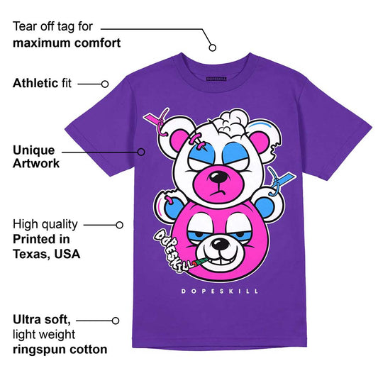 Dunk Purple Championship Court White DopeSkill Purple T-shirt New Double Bear Graphic