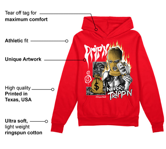 Red Thunder 4s DopeSkill Red Hoodie Sweatshirt Drip'n Never Tripp'n Graphic