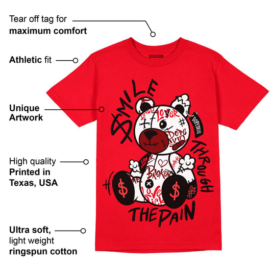 AJ 4 Red Thunder DopeSkill Red T-shirt Smile Through The Pain Graphic