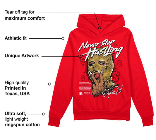 Red Thunder 4s DopeSkill Red Hoodie Sweatshirt Never Stop Hustling Graphic