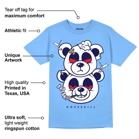 Powder Blue 9s DopeSkill Sky Blue T-shirt New Double Bear Graphic