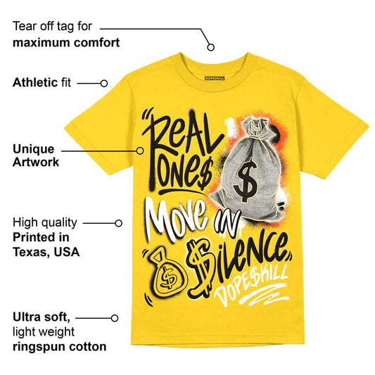 Vivid Sulfur 4s DopeSkill Yellow T-shirt Real Ones Move In Silence Graphic