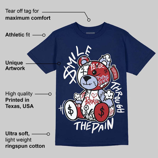 White and Midnight Navy 6s DopeSkill Navy T-shirt Smile Through The Pain Graphic