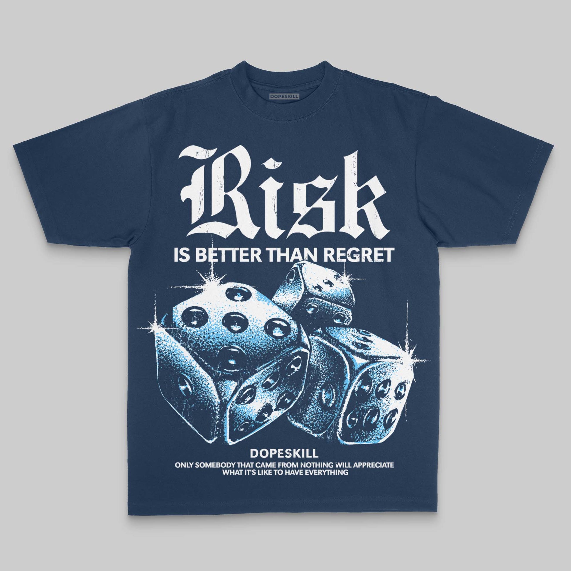 Royal Blue Oversize Print Risk Is Better Than Regret DopeSkill Graphic Premium T-shirt Streetwear - Navy