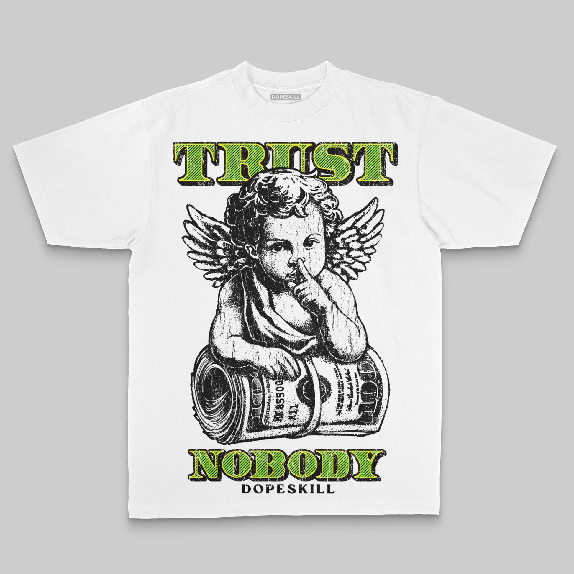 Neon Green Oversize Print Trust Nobody DopeSkill Graphic Premium T-shirt Streetwear - White