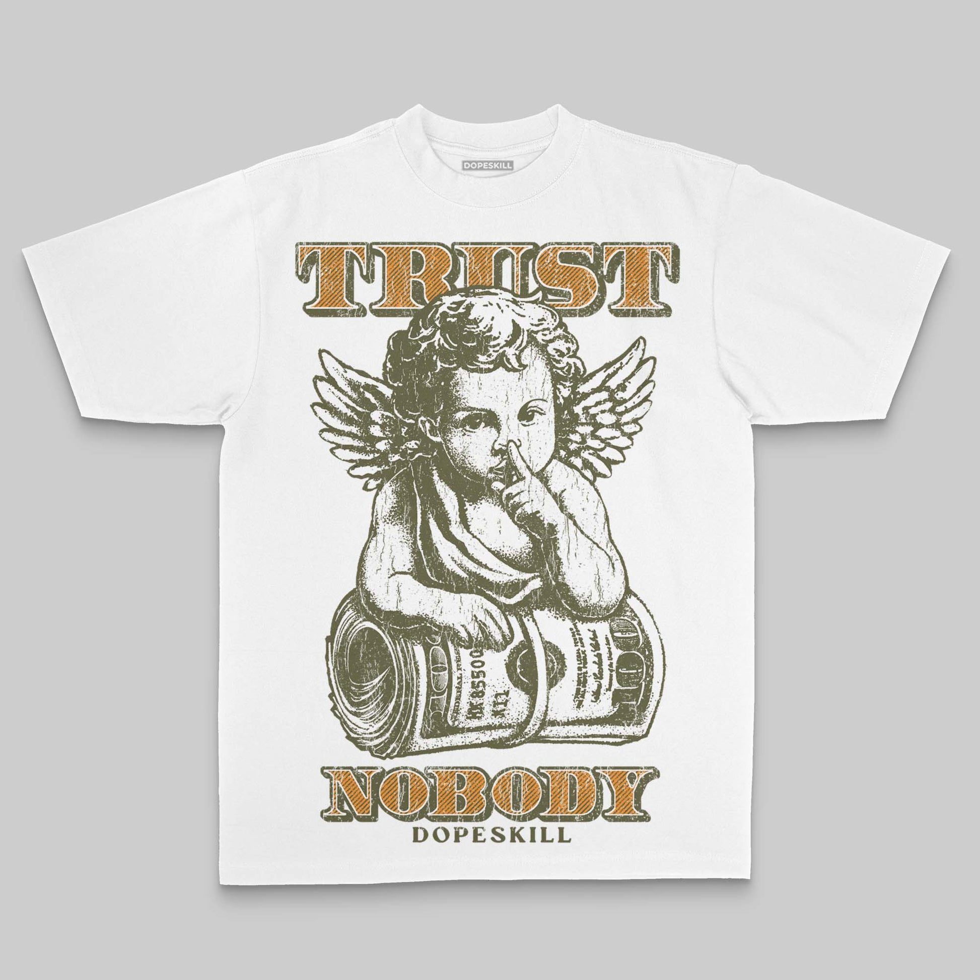 Olive Oversize Print Trust Nobody DopeSkill Graphic Premium T-shirt Streetwear - White